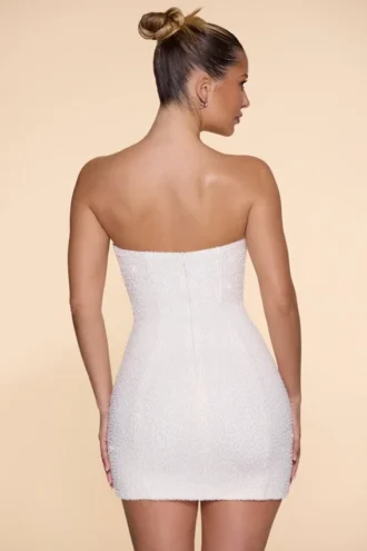 Basel Embellished Strapless Cowl Neck Mini Dress in Ivory