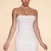 Basel Embellished Strapless Cowl Neck Mini Dress in Ivory