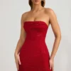 Basel Embellished Strapless Cowl-Neck Mini Dress in True Red