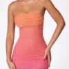 Basel Embellished Strapless Mini Dress in Red and Orange Ombré