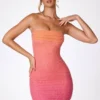 Basel Embellished Strapless Mini Dress in Red and Orange Ombré