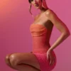 Basel Embellished Strapless Mini Dress in Red and Orange Ombré