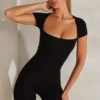 Bea Cap Sleeve Square Neck Unitard in Black