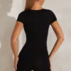 Bea Cap Sleeve Square Neck Unitard in Black