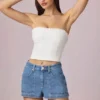 Beata High-Waist A-Line Shorts in Mid-Blue Wash