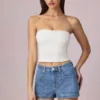 Beata High-Waist A-Line Shorts in Mid-Blue Wash