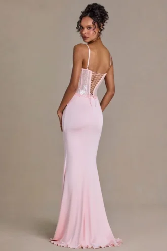Beatrix Premium Embellished Lace Corset Gown in Baby Pink