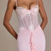 Beatrix Premium Embellished Lace Corset Gown in Baby Pink