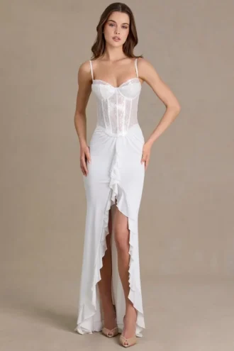 Beatrix Premium Embellished Lace Corset Gown in White
