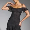 Beaufort Embellished Cold Shoulder Mini Dress in Black