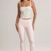 Bebe Modal Foldover Mid-Rise Flared Trousers in Stripe Print