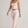 Bebe Modal Foldover Mid-Rise Flared Trousers in Stripe Print