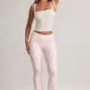 Bebe Modal Foldover Mid-Rise Flared Trousers in Stripe Print