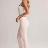 Bebe Modal Foldover Mid-Rise Flared Trousers in Stripe Print