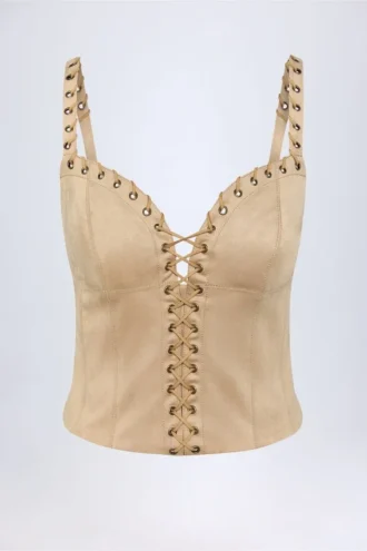 Bela Lace-Up Top in Tan