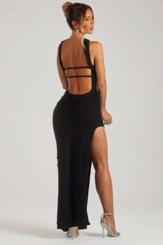 Belgravia Embellished Bandeau Maxi Dress in Black