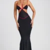 Bella Contrast Binding Cut Out Evening Gown in Black