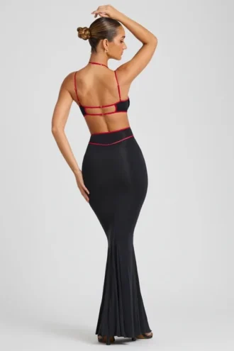 Bella Contrast Binding Cut Out Evening Gown in Black