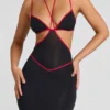 Bella Contrast Binding Cut Out Evening Gown in Black