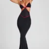 Bella Contrast Binding Cut Out Evening Gown in Black