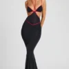 Bella Contrast Binding Cut Out Evening Gown in Black