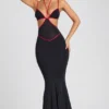 Bella Contrast Binding Cut Out Evening Gown in Black