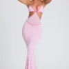 Bella Contrast Binding Cut Out Evening Gown in Soft Pink
