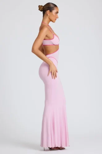 Bella Contrast Binding Cut Out Evening Gown in Soft Pink