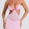 Bella Contrast Binding Cut Out Evening Gown in Soft Pink