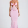 Bella Contrast Binding Cut Out Evening Gown in Soft Pink