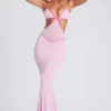 Bella Contrast Binding Cut Out Evening Gown in Soft Pink