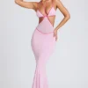 Bella Contrast Binding Cut Out Evening Gown in Soft Pink