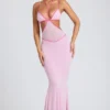 Bella Contrast Binding Cut Out Evening Gown in Soft Pink