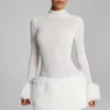 Belladonna Faux Fur-Trim Turtleneck Mini Dress in White