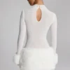 Belladonna Faux Fur-Trim Turtleneck Mini Dress in White