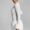 Belladonna Faux Fur-Trim Turtleneck Mini Dress in White
