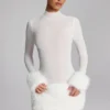 Belladonna Faux Fur-Trim Turtleneck Mini Dress in White