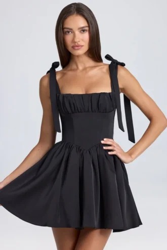 Bellamy Draped Corset Mini Dress in Black