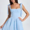 Bellamy Draped Corset Mini Dress in Powder Blue