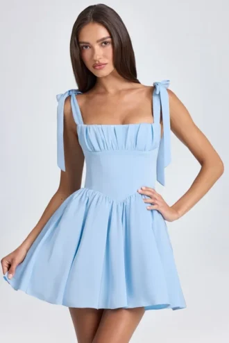 Bellamy Draped Corset Mini Dress in Powder Blue