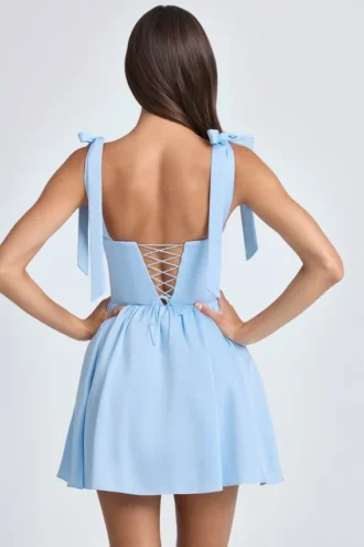 Bellamy Draped Corset Mini Dress in Powder Blue
