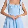 Bellamy Draped Corset Mini Dress in Powder Blue