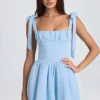 Bellamy Draped Corset Mini Dress in Powder Blue