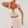 Belle Ile High Waist Thigh Split Mini Skirt in White