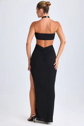 Bethania Hardware Detail Cut-Out Halterneck Maxi Dress in Black