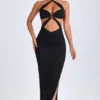 Bethania Hardware Detail Cut-Out Halterneck Maxi Dress in Black