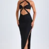 Bethania Hardware Detail Cut-Out Halterneck Maxi Dress in Black