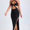 Bethania Hardware Detail Cut-Out Halterneck Maxi Dress in Black