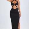Bethania Hardware Detail Cut-Out Halterneck Maxi Dress in Black