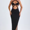 Bethania Hardware Detail Cut-Out Halterneck Maxi Dress in Black